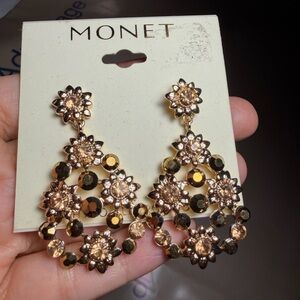 Monet Gold-Tone Crystal Chandelier Earrings
